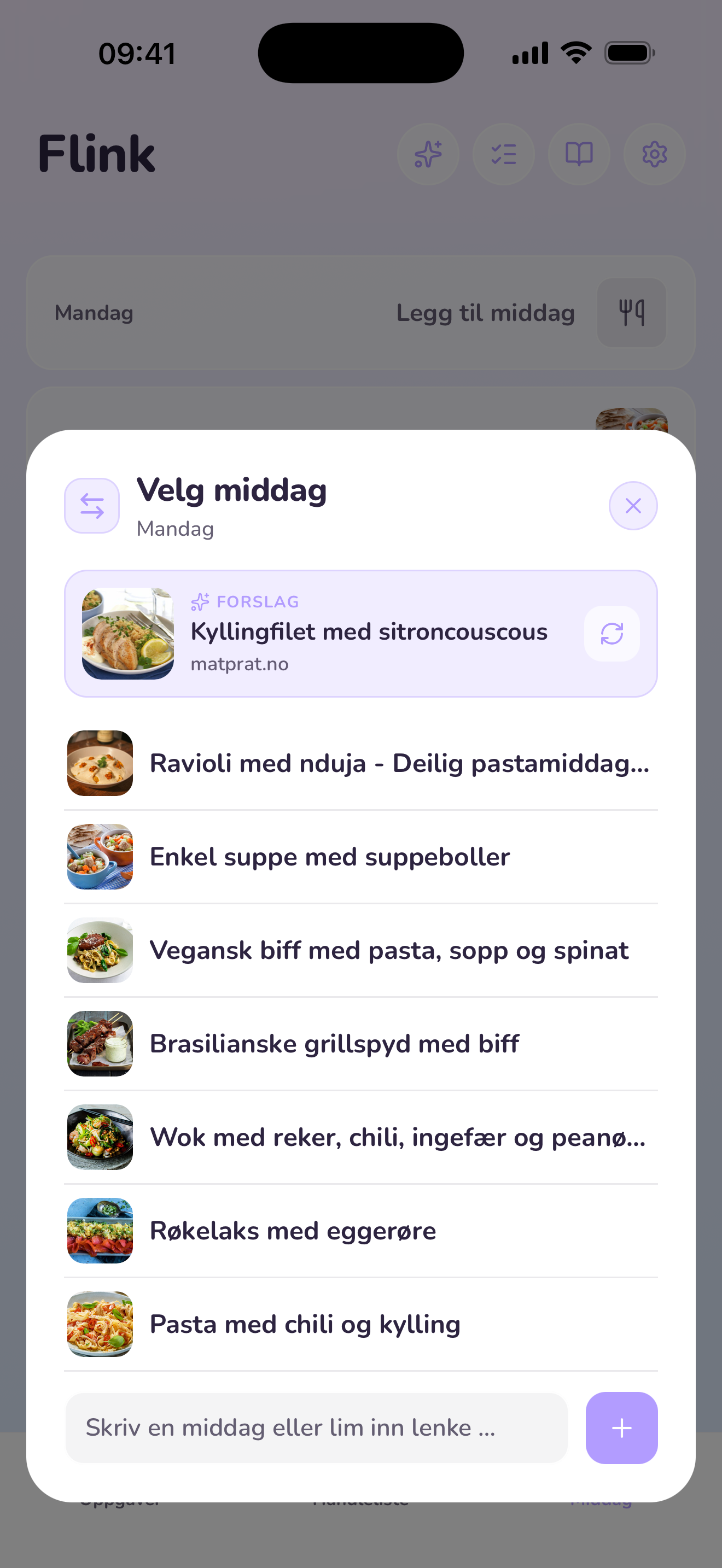 Middagsforslag for én dag i Flink