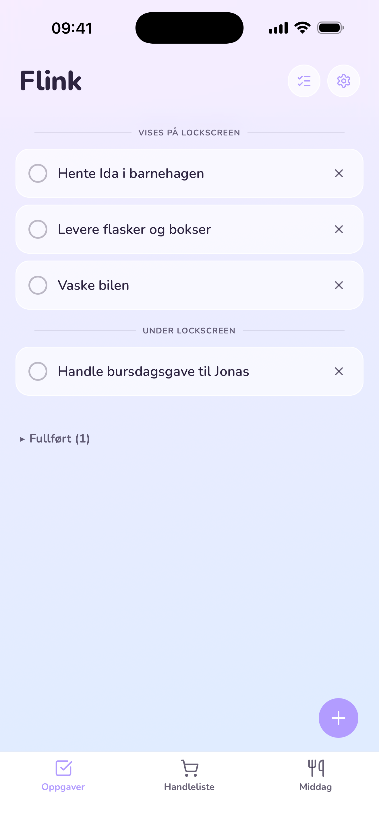 Oppgaver og lister i Flink